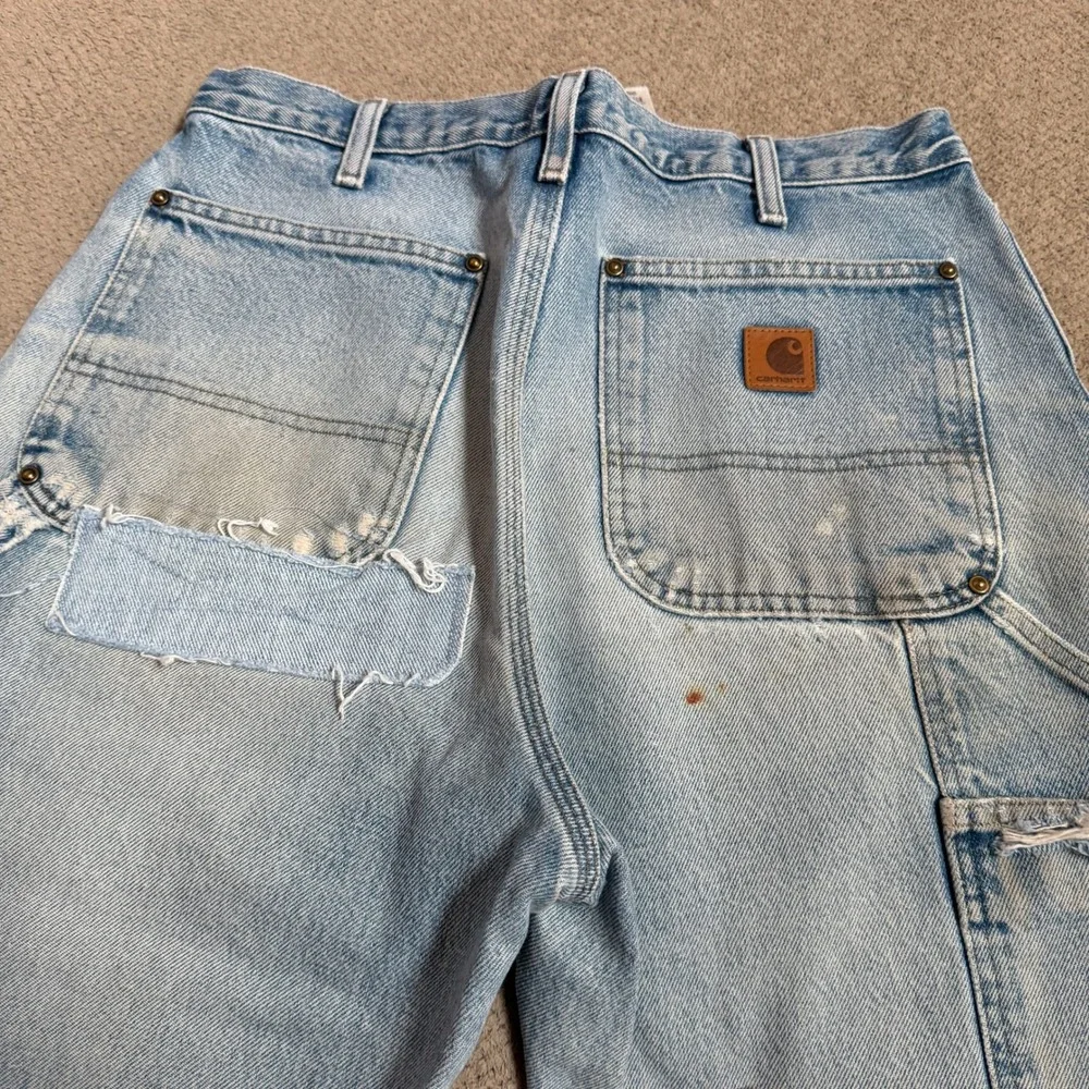Vintage 2000s Carhartt B73 DST Double Knee Dungaree Jeans Light Wash 32x32